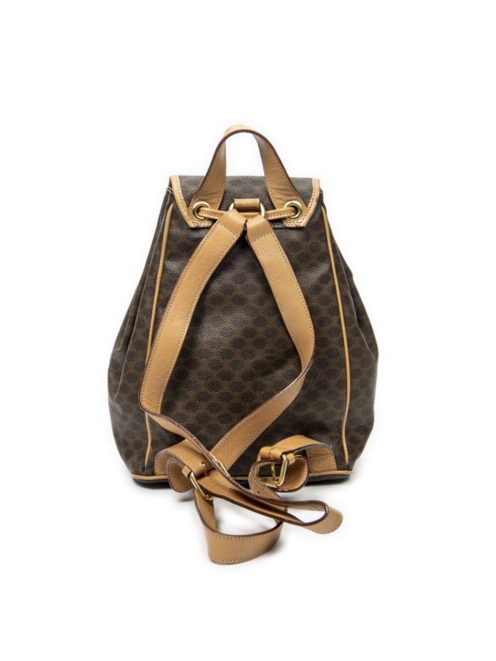 Celine Drawstring Flap Backpack Beige Brown Macadam Canvas - Picture 5 of 10